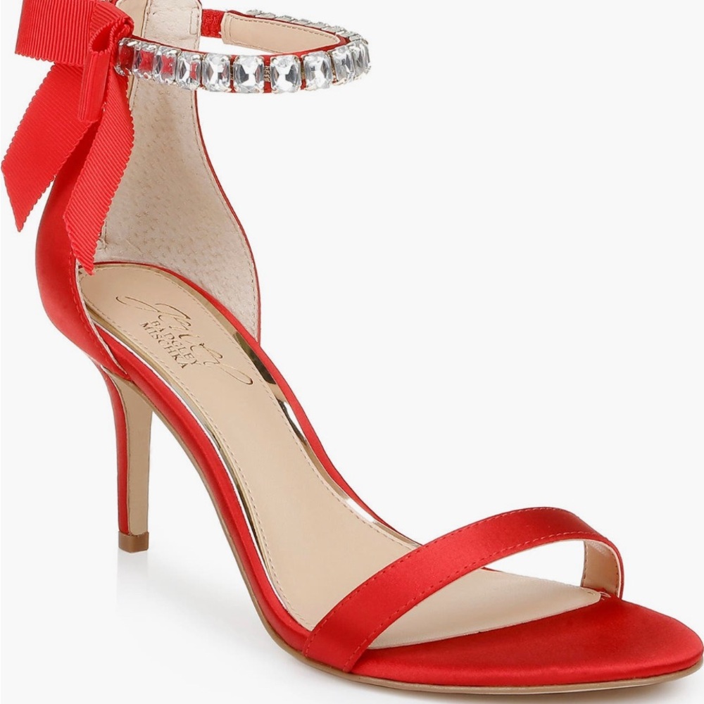 Glamorous Red Stiletto Heels with Rhinestone Straps- New without tags..